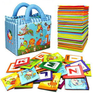 COMBO E [SET OF 4 PLUS 1 FREE, Animal Tails , Mix and Match and 26 Cloth Cards with Bag] NON-TOXIC GENIUS BABY CLOTH BOOKS