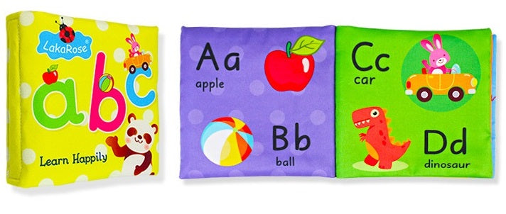 COMBO E [SET OF 4 PLUS 1 FREE, Animal Tails , Mix and Match and 26 Cloth Cards with Bag] NON-TOXIC GENIUS BABY CLOTH BOOKS