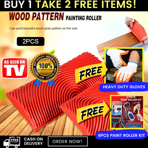 POPULAR! 2PCS Wood Grain Roller Brush Wall Painting Home with 2 FREE ITEMS!